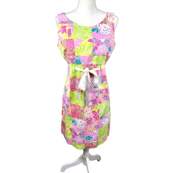 Karin Stevens, 14P Patchwork Floral Bow tie Midi Dress EUC - Picture 2 of 11